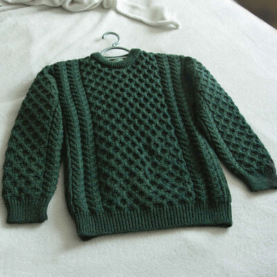 Unisex Irish Cable Knitted Crew Neck Sweater Green